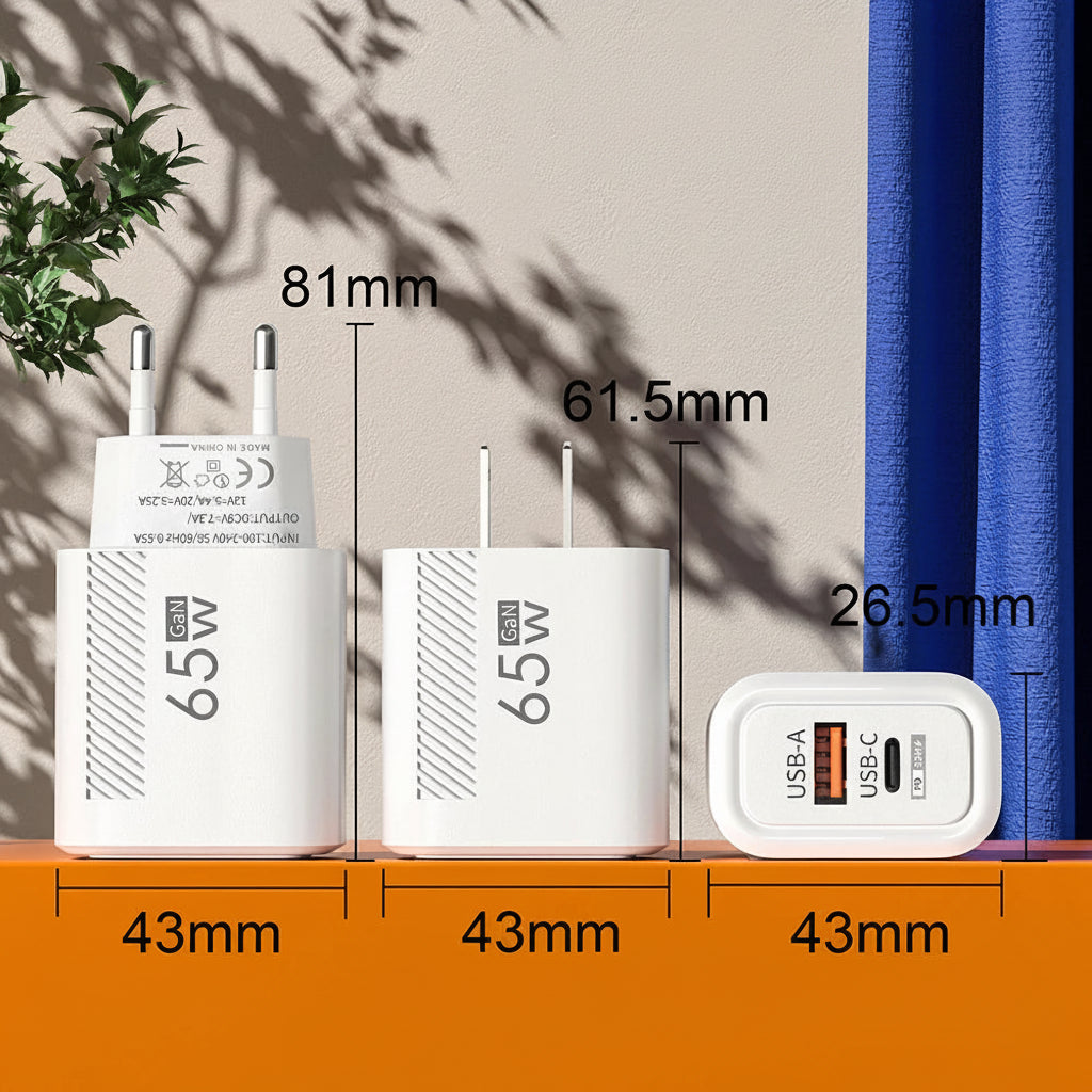 Cargador GaN 65W USB-C - Carga Rápida para iPhone, Samsung y Portátil