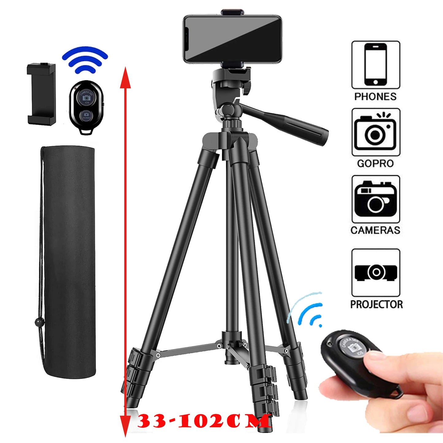 Trípode para Móvil 102cm con Mando Bluetooth - Soporte Universal para Foto y Vídeo